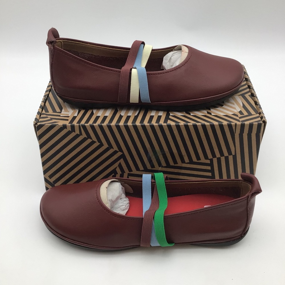 Camper Twins Burgundy Leather Mary Jane Ballerina Flats Womens Size 7.5 NEW